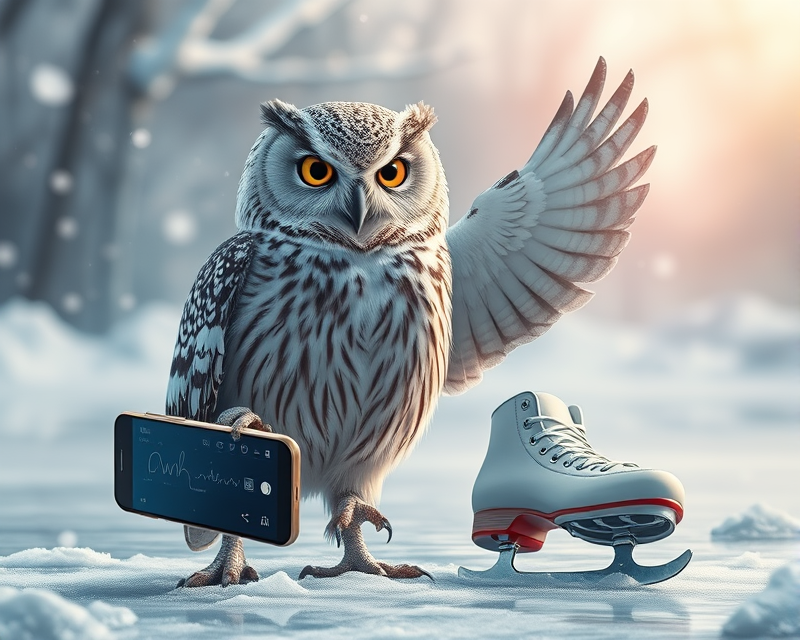 owl, ice skate, cell phone